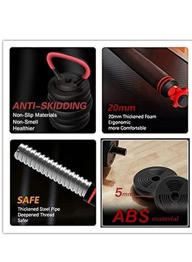20KG Adjustable Weightlifting Dumbbell Set With Non Slip Rod And Barbells For Home Gym Exercise | Ideal for All Surfaces, Kids & Adults | Match-Ready | Includes Pump & Needle | Durable & Long-Lasting