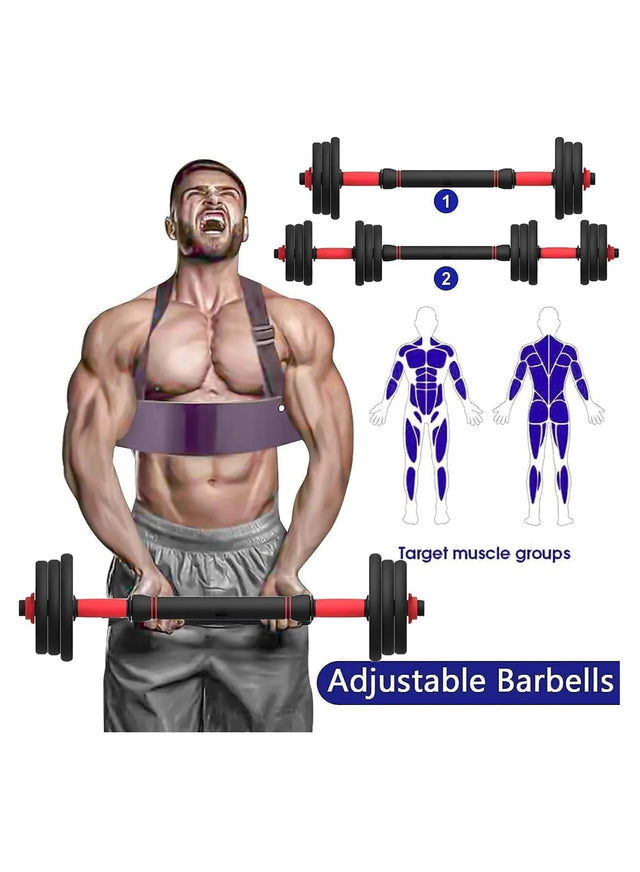 20KG Adjustable Weightlifting Dumbbell Set With Non Slip Rod And Barbells For Home Gym Exercise | Ideal for All Surfaces, Kids & Adults | Match-Ready | Includes Pump & Needle | Durable & Long-Lasting