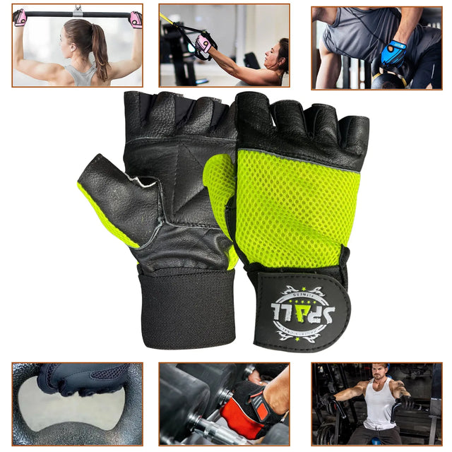 Weight Lifting leather Gloves Short Strap Power Lifting Gloves Strong Grip Palm Exercise Fitness Strengthen Gloves Home Gym(4003) | Ideal for All Surfaces, Kids & Adults | Match-Ready