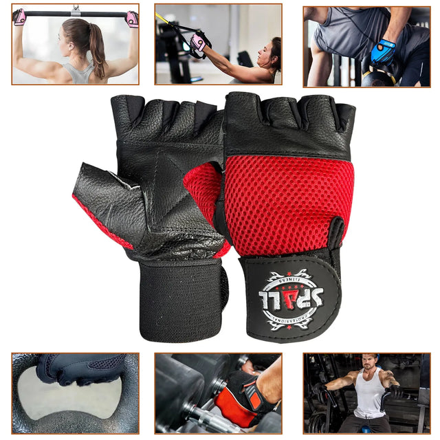 Weight Lifting leather Gloves Short Strap Power Lifting Gloves Strong Grip Palm Exercise Fitness Strengthen Gloves Home Gym(4003) | Ideal for All Surfaces, Kids & Adults | Match-Ready