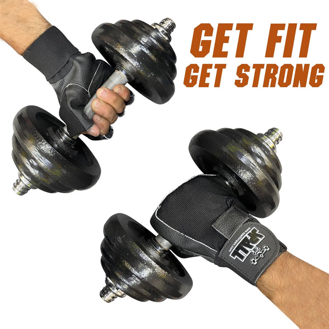 Weight Lifting Leather Gloves Short Strap Power Lifting Gloves Strong Grip Palm Exercise Fitness Strengthen Gloves Home Gym (11001) | Ideal for All Surfaces, Kids & Adults | Match-Ready | Includes Pump & Needle