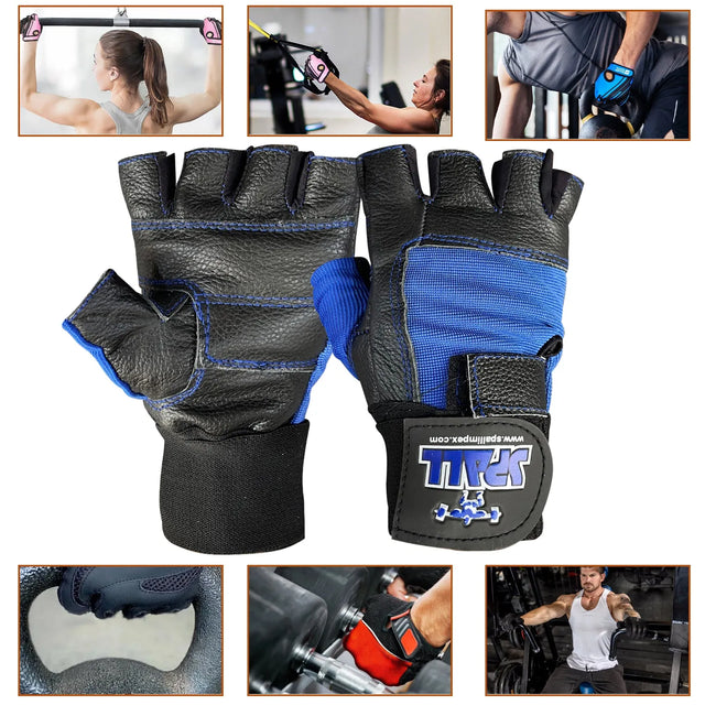 Weight Lifting Leather Gloves Short Strap Power Lifting Gloves Strong Grip Palm Exercise Fitness Strengthen Gloves Home Gym (11001) | Ideal for All Surfaces, Kids & Adults | Match-Ready | Includes Pump & Needle