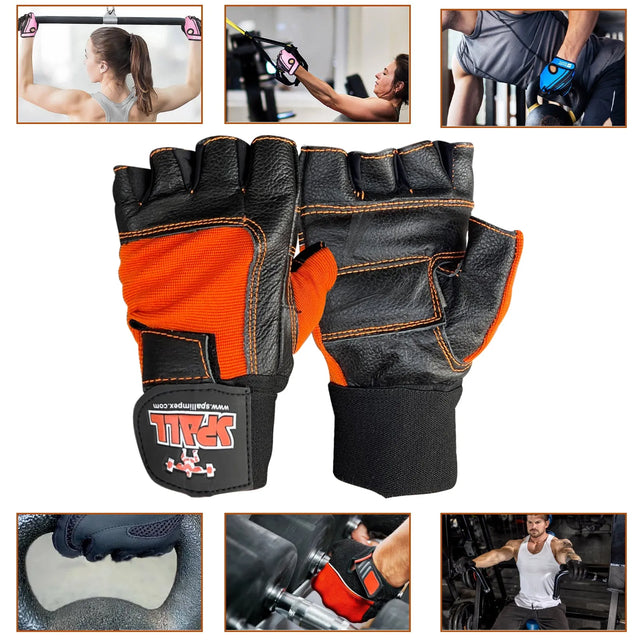 Weight Lifting Leather Gloves Short Strap Power Lifting Gloves Strong Grip Palm Exercise Fitness Strengthen Gloves Home Gym (11001) | Ideal for All Surfaces, Kids & Adults | Match-Ready | Includes Pump & Needle