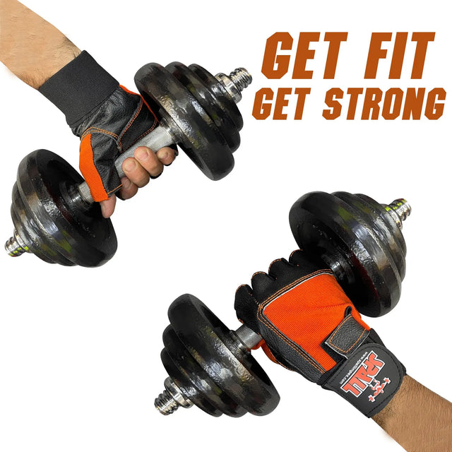Weight Lifting Leather Gloves Short Strap Power Lifting Gloves Strong Grip Palm Exercise Fitness Strengthen Gloves Home Gym (11001) | Ideal for All Surfaces, Kids & Adults | Match-Ready | Includes Pump & Needle