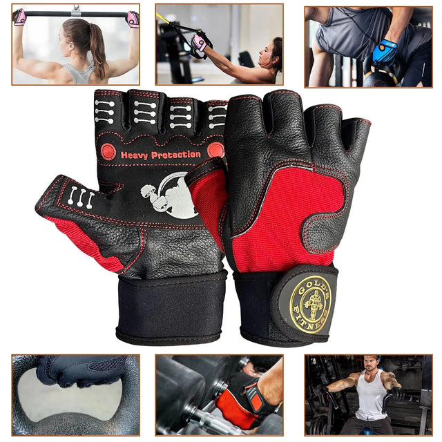 Weight Lifting Leather Gloves Short Strap Power Lifting Gloves Strong Grip Palm Exercise Fitness Strengthen Gloves Home Gym(211223) | Ideal for All Surfaces, Kids & Adults | Match-Ready
