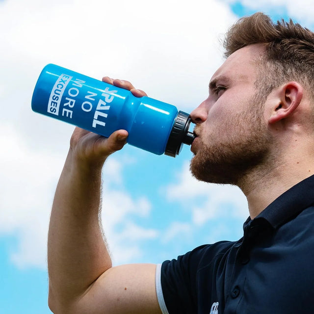 Sports Water Bottle, 750ml, BPA-Free, Leak-Proof, Push-Pull Cap, Black (Blue) | Ideal for All Surfaces, Kids & Adults | Match-Ready | Includes Pump & Needle | Durable & Long-Lasting Performance