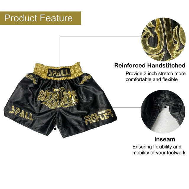 Boxing Shorts For Men Muay Thai Shorts For Kickboxing Wrestling Grappling Fight And Cross Training Martial Arts Training Gym Clothing | Ideal for All Surfaces, Kids & Adults | Match-Ready