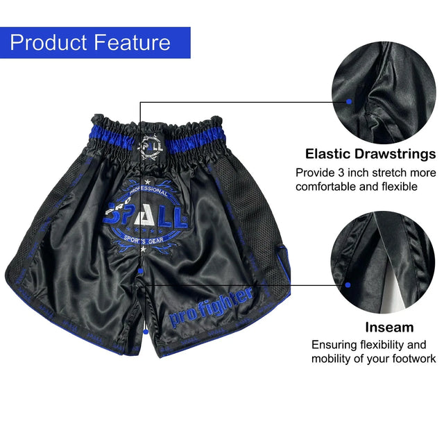 Boxing Shorts For Men Muay Thai Shorts For Kickboxing Wretling Grappling Fight And Cross Training Martial Arts Training Gym Clothing | Ideal for All Surfaces, Kids & Adults | Match-Ready