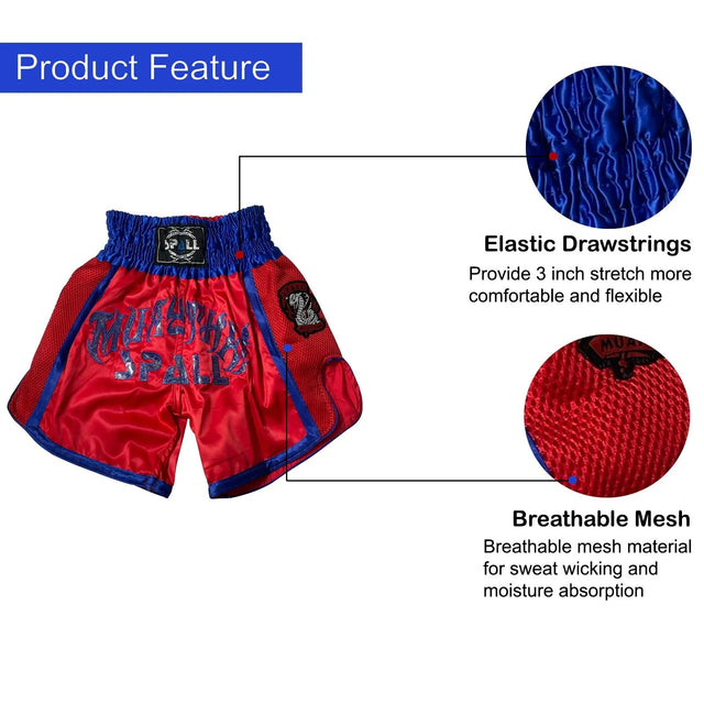 Boxing Shorts For Men Muay Thai Shorts For Kickboxing Wretling Grappling Fight And Cross Training Martial Arts Training Gym Clothing | Ideal for All Surfaces, Kids & Adults | Match-Ready