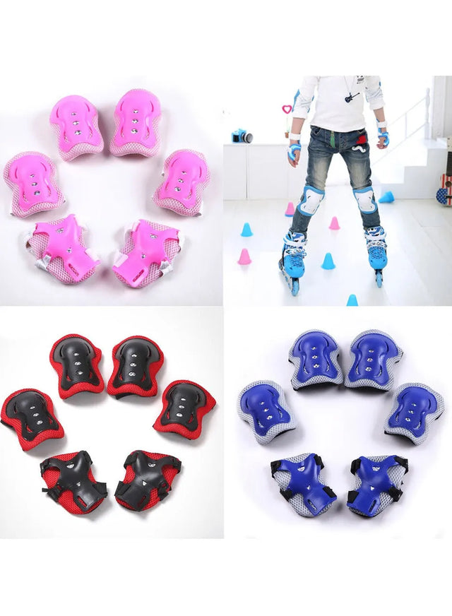 Pack Of 6 Kids Knee Pad Protective Gear Kit Knee Elbow And Wrist Guards Children Sports Safety Protection Pads For Cycling Roller Skating (5494) | Ideal for All Surfaces, Kids & Adults | Match-Ready
