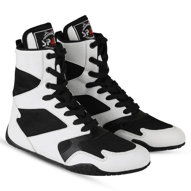 Boxing Shoes White Black For Professionals And Beginners (SI-1125) | Ideal for All Surfaces, Kids & Adults | Match-Ready | Includes Pump & Needle | Durable & Long-Lasting Performance