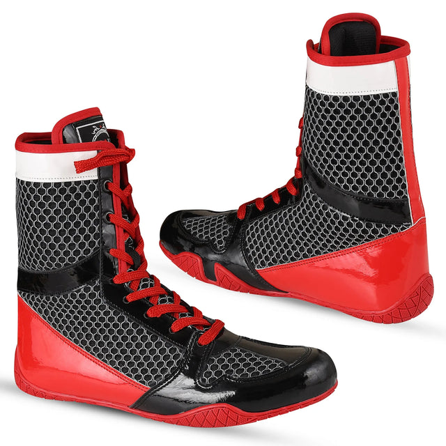 Boxing Shoes Red Black White For Professionals And Beginners (SI-1126) | Ideal for All Surfaces, Kids & Adults | Match-Ready | Includes Pump & Needle | Durable & Long-Lasting Performance