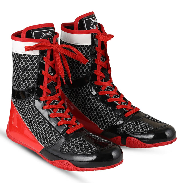 Boxing Shoes Red Black White For Professionals And Beginners (SI-1126) | Ideal for All Surfaces, Kids & Adults | Match-Ready | Includes Pump & Needle | Durable & Long-Lasting Performance