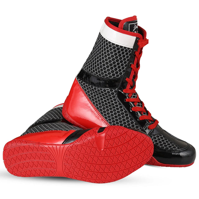 Boxing Shoes Red Black White For Professionals And Beginners (SI-1126) | Ideal for All Surfaces, Kids & Adults | Match-Ready | Includes Pump & Needle | Durable & Long-Lasting Performance