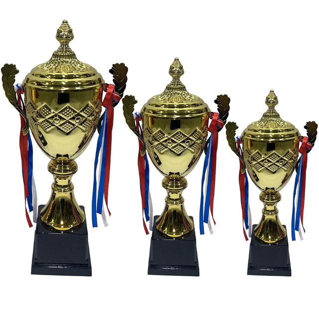Trophies 3 Pcs Size A-57 cm B-52 cm C-46 cm Color Gold Winner Awards For Sports Match School Award Game Prize Tournaments Competitions honor Game Party Prize And Appreciation Gifts | Ideal for All Surface