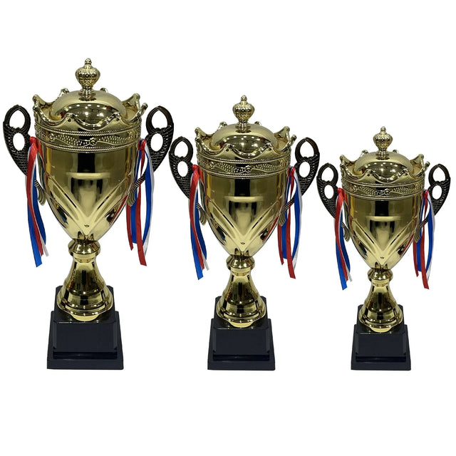 Trophies 3 Pcs Set Color Gold Appreciation Gifts For Sport Tournaments Competitions Honor Game Sports Match School Party Decorations | Ideal for All Surfaces, Kids & Adults | Match-Ready
