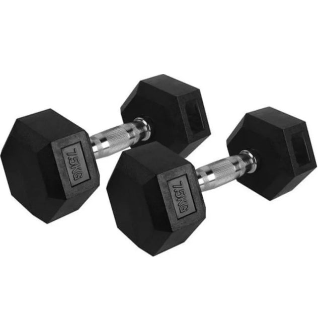 Black Rubber Dumbbells with Steel Grip ? 2.5kg to 12.5kg | Ideal for All Surfaces, Kids & Adults | Match-Ready | Includes Pump & Needle | Durable & Long-Lasting Performance