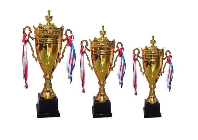 Set of 3 Gold Trophies ? 57/48/42cm | Premium Awards 9907 | Ideal for All Surfaces, Kids & Adults | Match-Ready | Includes Pump & Needle | Durable & Long-Lasting Performance