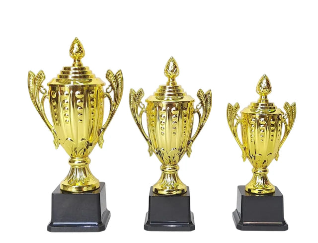 Set of 3 Gold Trophies ? 29/26/23cm | Premium Awards for Competitions & Achievements YG-226 | Ideal for All Surfaces, Kids & Adults | Match-Ready | Includes Pump & Needle | Durable & Long-Lasting Performance