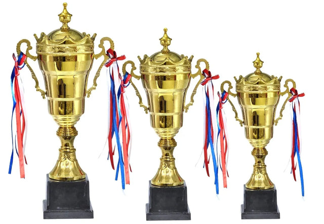 Set of 3 Gold Trophies ? 51/46/40cm | Premium Awards (9660) | Ideal for All Surfaces, Kids & Adults | Match-Ready | Includes Pump & Needle | Durable & Long-Lasting Performance