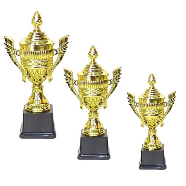 Set of 3 Gold Trophies ? 28/26/23cm | Premium Awards  & Achievements YG-239 | Ideal for All Surfaces, Kids & Adults | Match-Ready | Includes Pump & Needle | Durable & Long-Lasting Performance