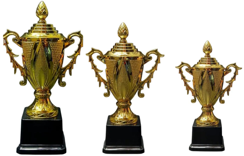 Set of 3 Gold Trophies 26/24/21cm with Arrow Design | Premium Awards 064 | Ideal for All Surfaces, Kids & Adults | Match-Ready | Includes Pump & Needle | Durable & Long-Lasting Performance