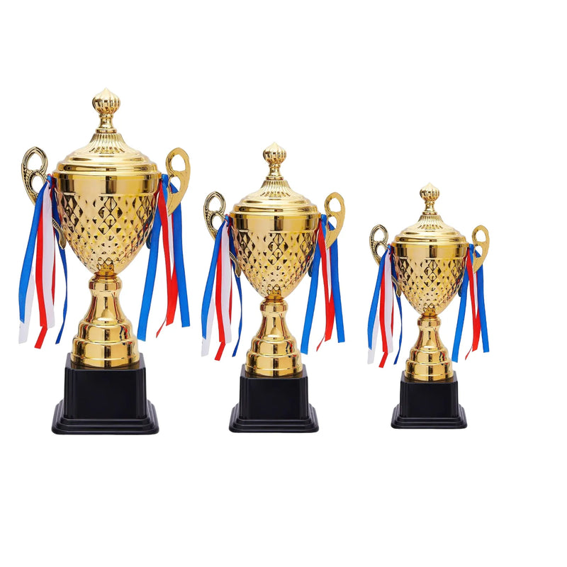 Set of 3 Gold Trophies ? 50/45/39cm | Premium Awards 4069 | Ideal for All Surfaces, Kids & Adults | Match-Ready | Includes Pump & Needle | Durable & Long-Lasting Performance