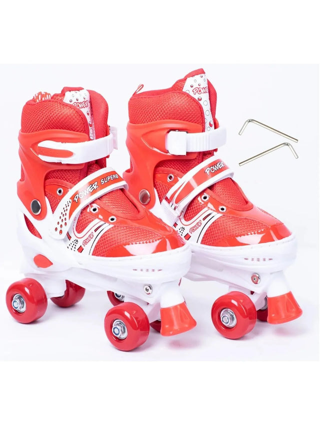 Kids Unisex Adjustable Four Wheel Roller Skating Shoes With Stopper Making it Easier for kids to Balance 238806 | Ideal for All Surfaces, Kids & Adults | Match-Ready | Includes Pump & Needle