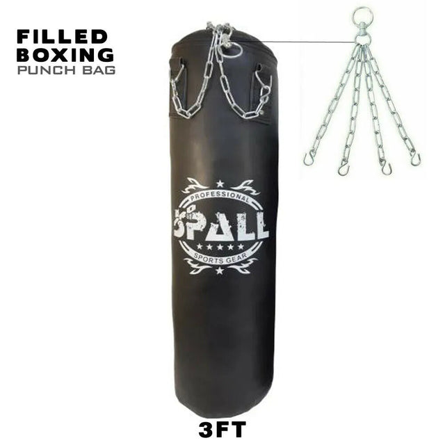 Spall Boxing Punching Bag With Chain MMA Training Gym Training Maya Hide Leather Bag Gym Equipment(SI-1094) | Ideal for All Surfaces, Kids & Adults | Match-Ready | Includes Pump & Needle