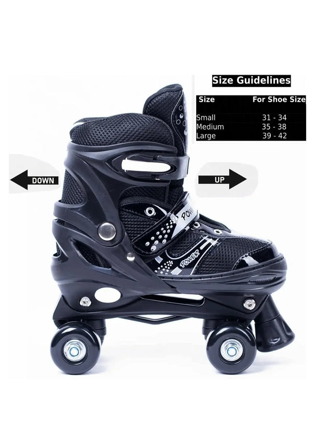 Kids Unisex Adjustable Four Wheel Roller Skating Shoes With Stopper Making it Easier for kids to Balance 238806 | Ideal for All Surfaces, Kids & Adults | Match-Ready | Includes Pump & Needle