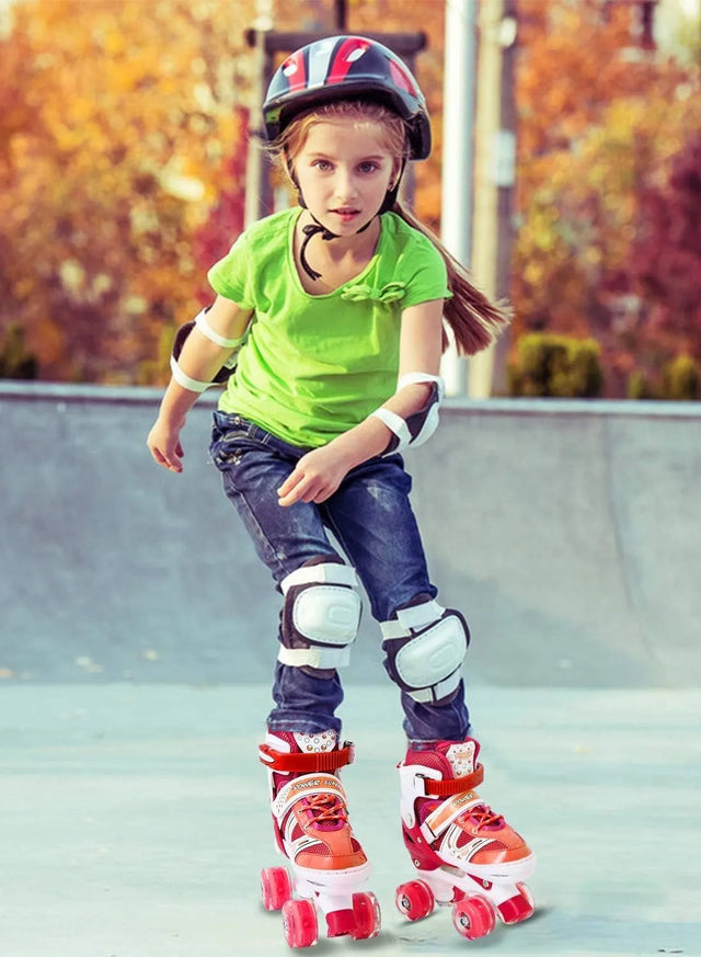 Kids Unisex Adjustable Four Wheel Roller Skating Shoes With Stopper Making it Easier for kids to Balance 238806 | Ideal for All Surfaces, Kids & Adults | Match-Ready | Includes Pump & Needle