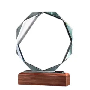 Crystal Round Award with Brown Wooden Base | Elegant Recognition Trophy 481304 | Ideal for All Surfaces, Kids & Adults | Match-Ready | Includes Pump & Needle | Durable & Long-Lasting Performance