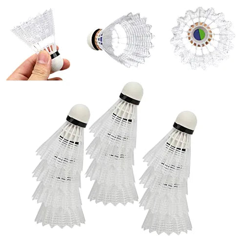 Plastic Badminton Shuttlecocks Advanced Nylon Feather High-Speed Birdie 12 Pieces 5052-W | Ideal for All Surfaces, Kids & Adults | Match-Ready | Includes Pump & Needle | Durable & Long-Lasting Performance