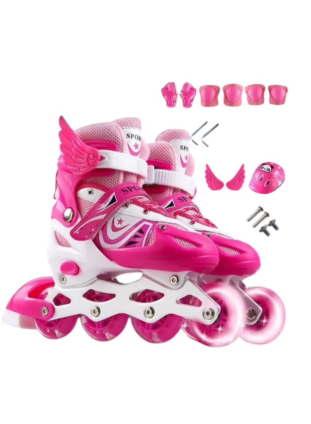 Full Set Single Flash S/M/L Children's Roller Skates Adult Roller Skates Adjustable Skates 905 | Ideal for All Surfaces, Kids & Adults | Match-Ready | Includes Pump & Needle | Durable & Long-Lasting Performance