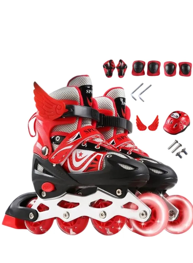 Full Set Single Flash S/M/L Children's Roller Skates Adult Roller Skates Adjustable Skates 905 | Ideal for All Surfaces, Kids & Adults | Match-Ready | Includes Pump & Needle | Durable & Long-Lasting Performance