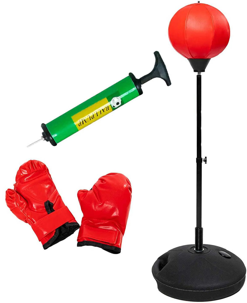 Punching Ball With Gloves And Pump With Stand height 120cm Width 39cm Depth 13cm Red Height Adjustable For Boxing Training Sports | Ideal for All Surfaces, Kids & Adults | Match-Ready | Includes Pump & Needle