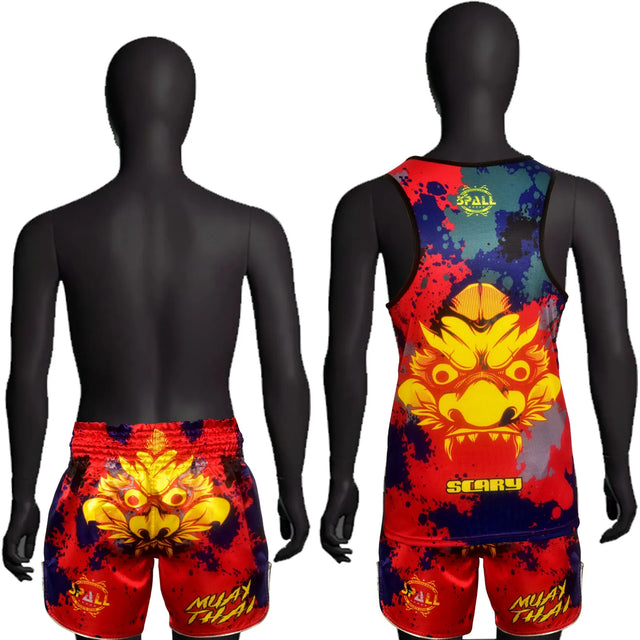 MUAY THAI TANK TOP SHIRT SCARY Bodybuilding Gym Tank Tops Workout Fitness Vest For Men(SI-3253) | Ideal for All Surfaces, Kids & Adults | Match-Ready | Includes Pump & Needle | Durable & Long-Lasting