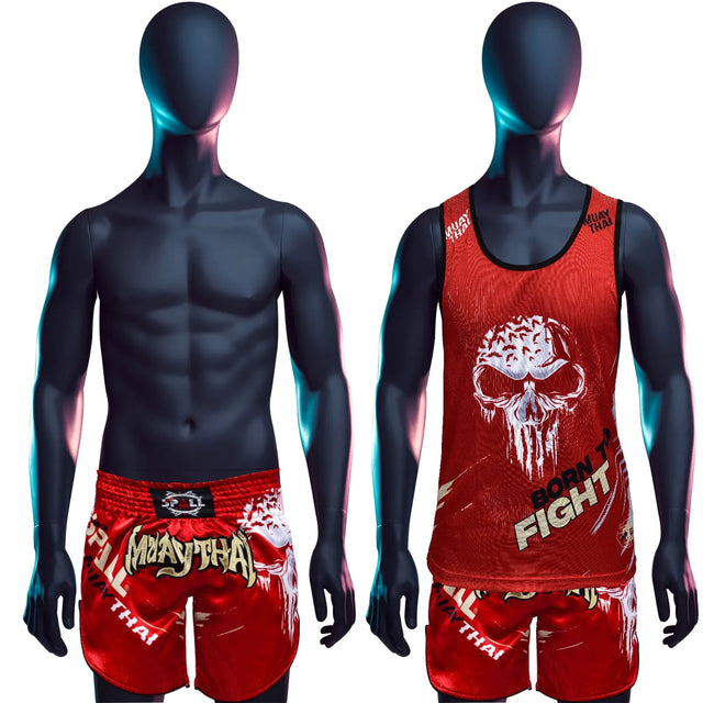 THAI SHORTS? (SET) BORN TO FIGHT Perfect for the Muay thai, gym, jogging Sport | Ideal for All Surfaces, Kids & Adults | Match-Ready | Includes Pump & Needle | Durable & Long-Lasting Performance