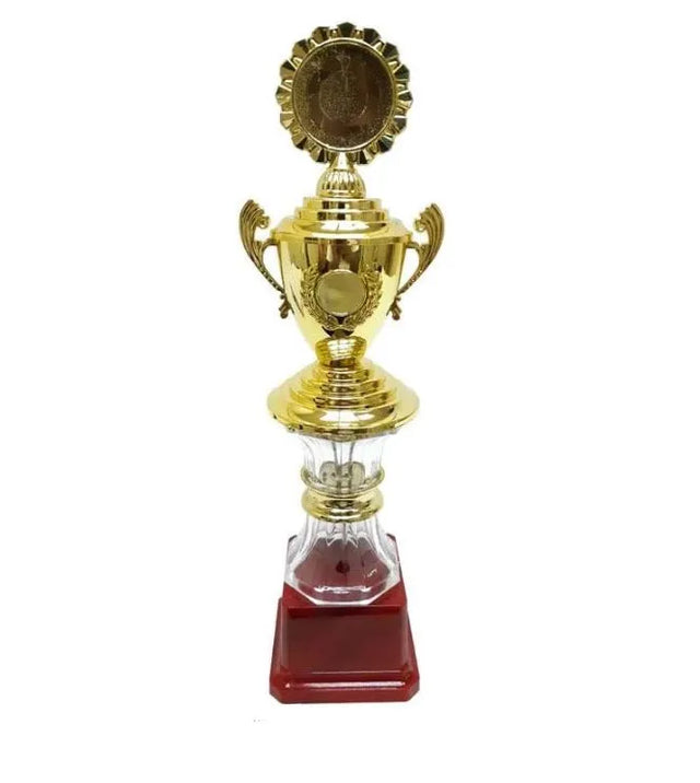 Gold Trophy Cup Height 31 cm Width 10 cm Depth 7 cm Gold Base Red For Sports Awards Tournaments Winner Champions League Competitions Appreciation Gift(YK-019) | Ideal for All Surfaces, Kids & Adults