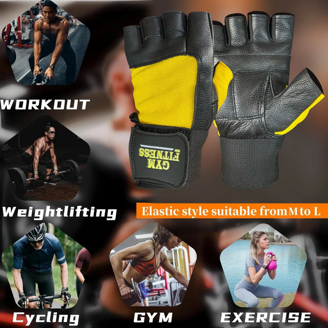 Weight Lifting Leather Gloves Short Strap Power Lifting Gloves Strong Grip palm Exercise Fitness Strength Gloves Home Gym (201) | Ideal for All Surfaces, Kids & Adults | Match-Ready | Includes Pump & Needle